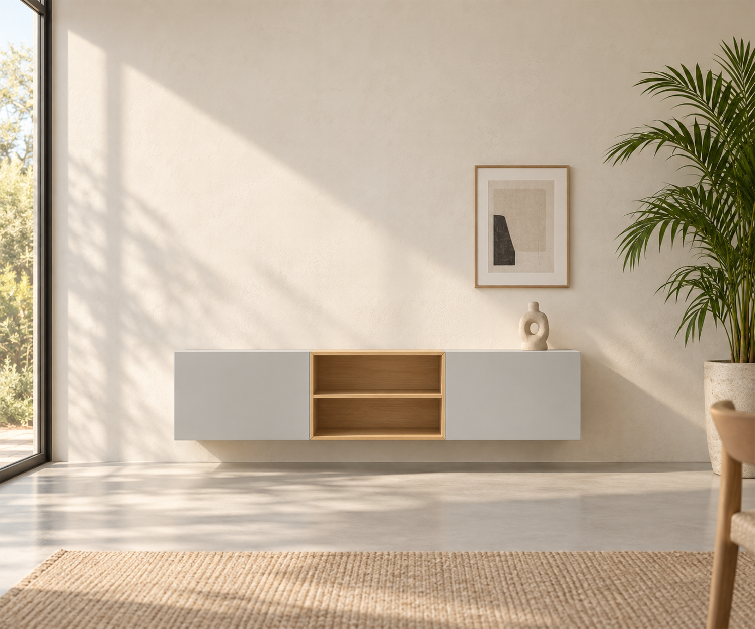 Livitalia Box 18 Madia sospesa 180 cm – Grigio chiaro opaco + Rovere chiaro