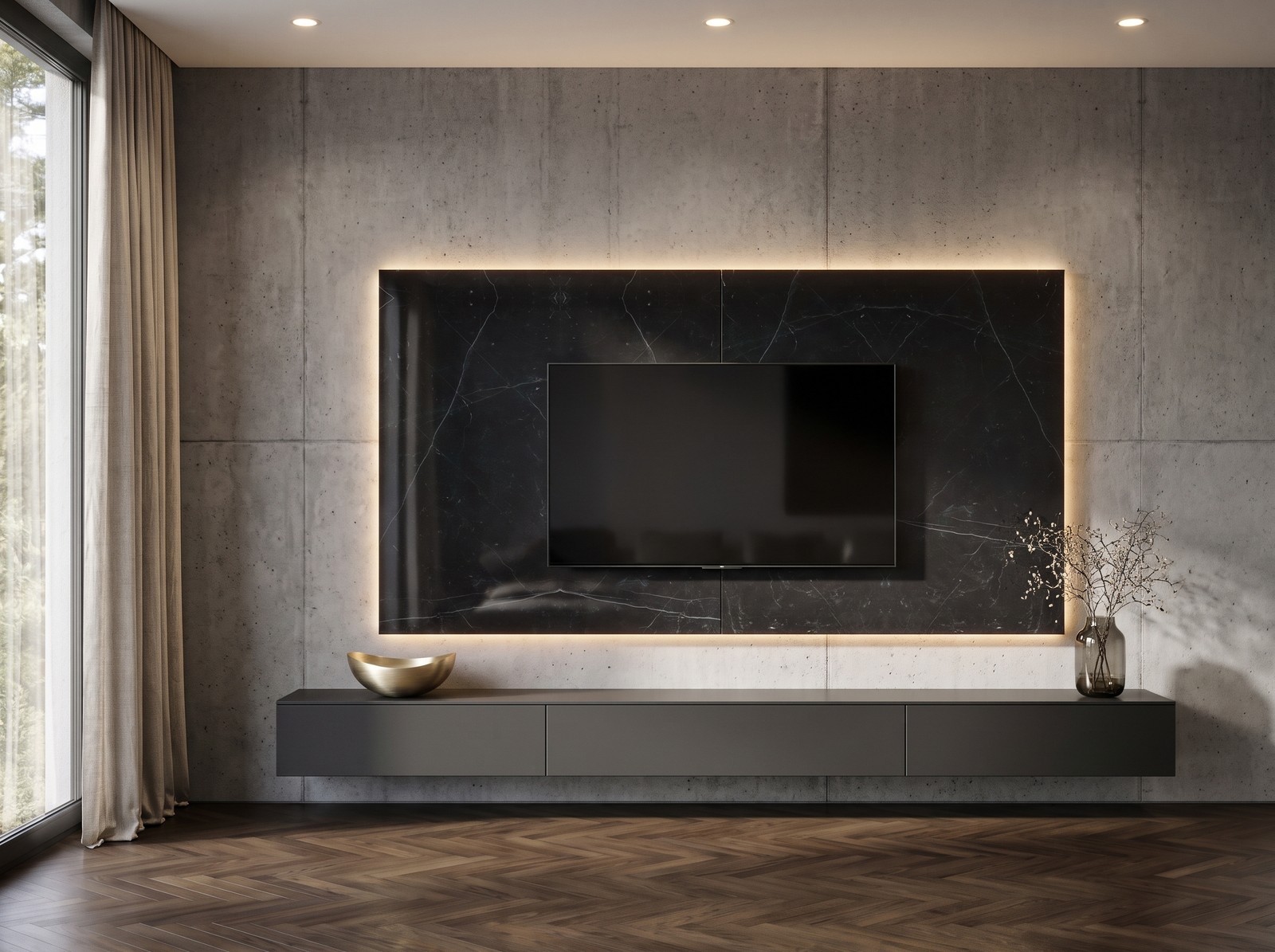 Novamobili TV Paneel Keramik Schwarz Hochglanz (Light Stone Nero), B 240 cm, mit LED-Beleuchtung Novamobili TV Paneel Keramik Schwarz Hochglanz (Light Stone Nero), B 240 cm, mit LED-Beleuchtung