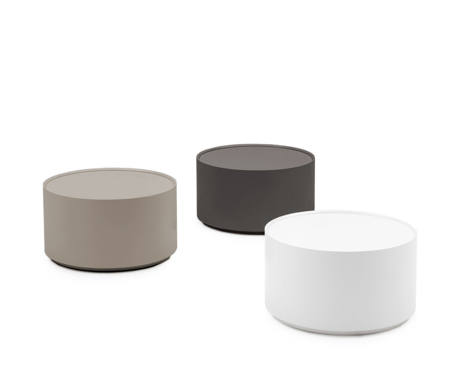 Novamobili Tavolino di design rotondo Allout con cassetto in bianco, sabbia e quarzo Novamobili Tavolino di design rotondo Allout con cassetto in bianco, sabbia e quarzo