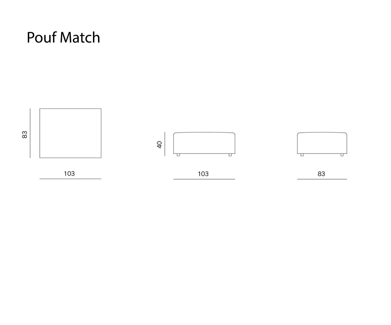 Sgabello di design Pouf Match da Prostoria Schizzo Dimensioni Dimensioni