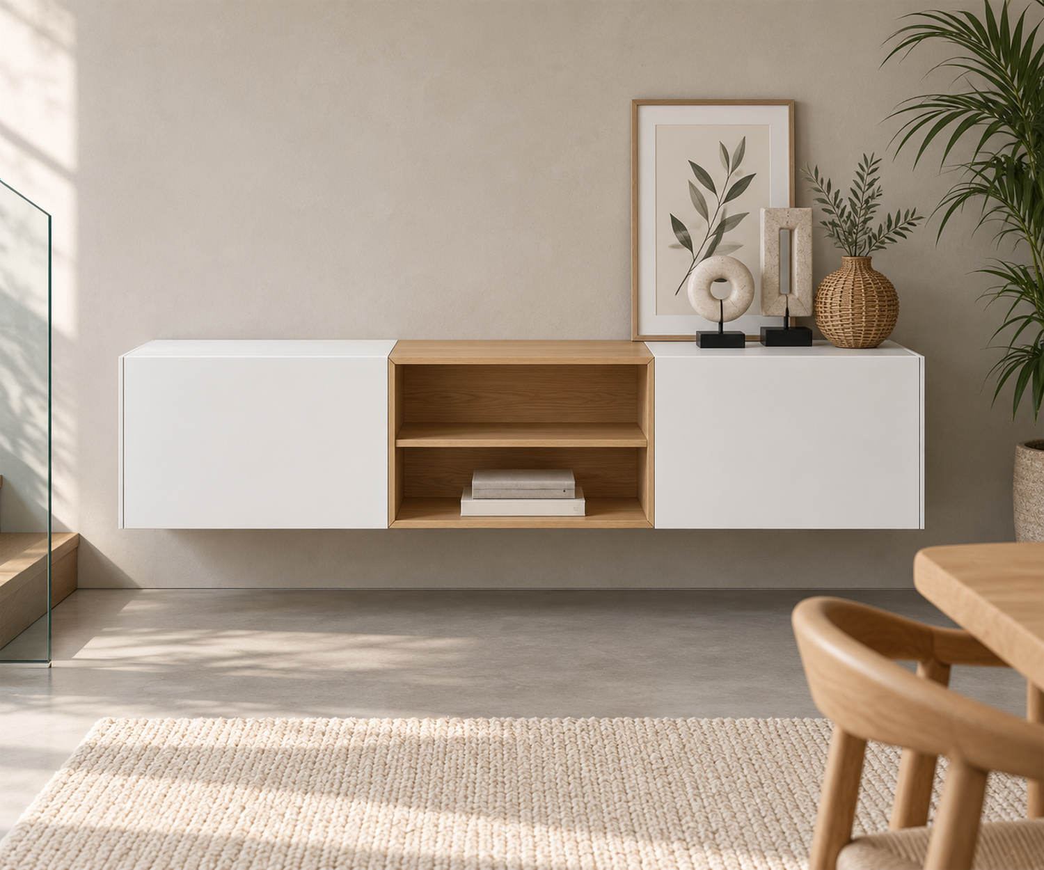 Livitalia Box 18 Madia sospesa 300 cm – Bianco opaco + Rovere chiaro
