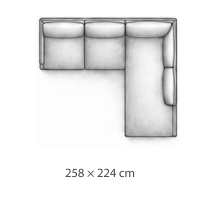 Divano angolare destra · 258 × 224 cm
