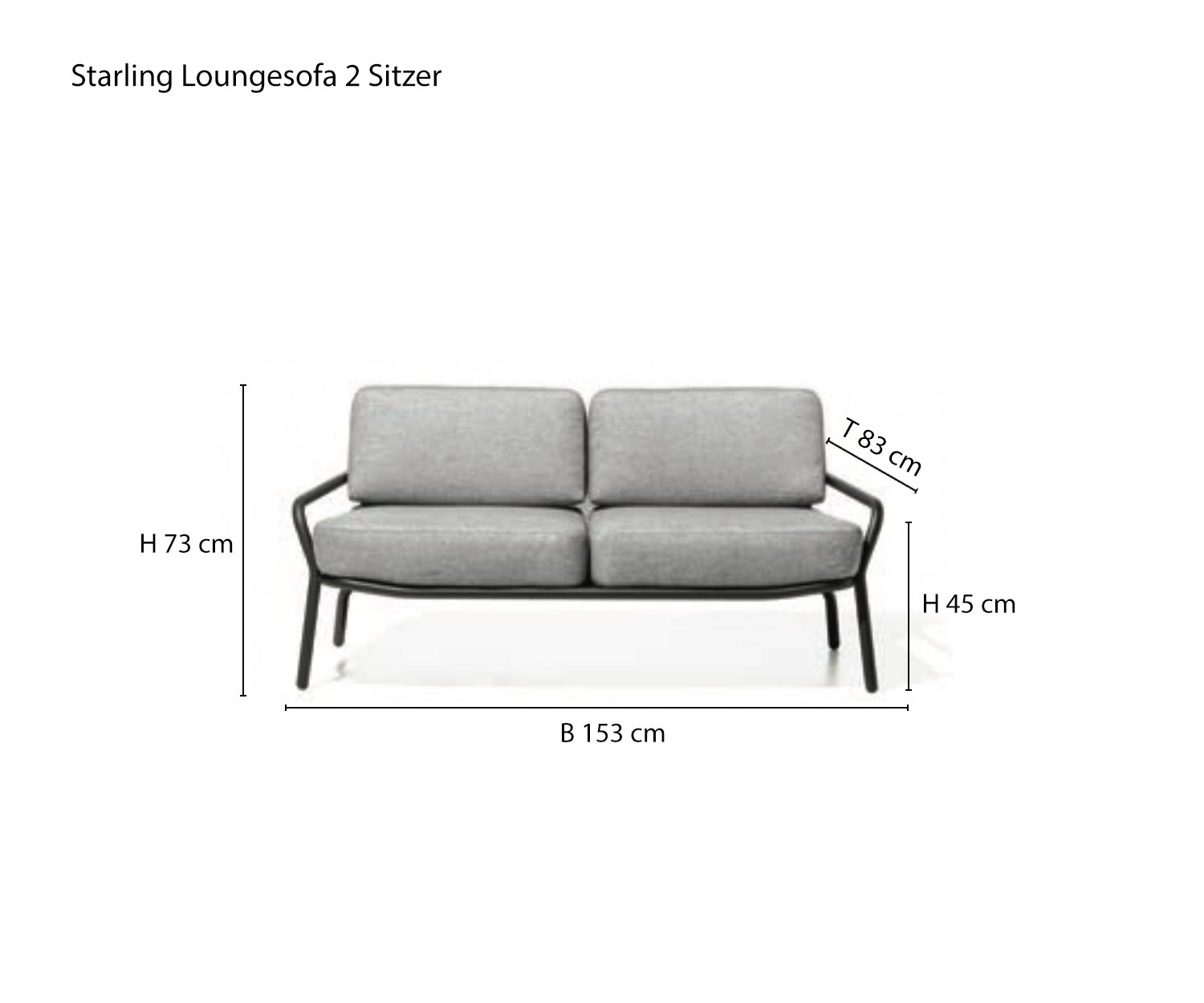 Schizzo del divano da giardino di design Starling a due posti