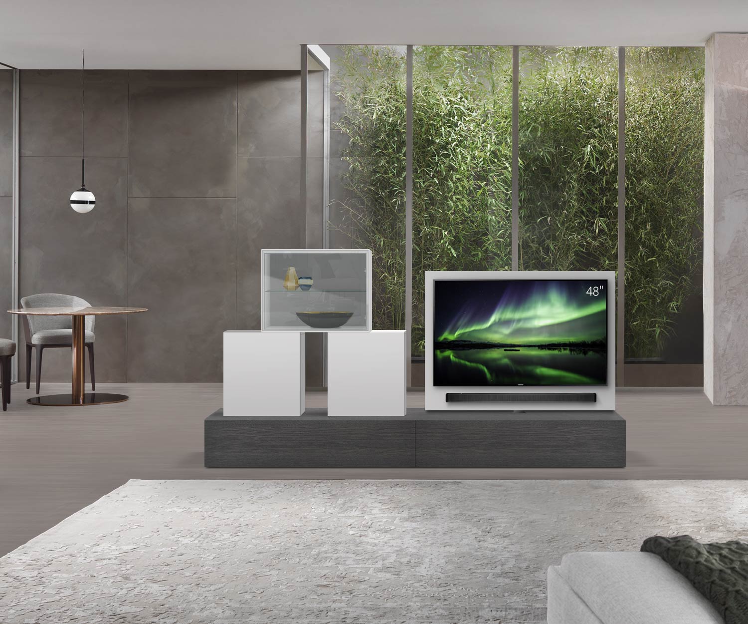 Livitalia Divisorio basso Roto design con pannello TV orientabile B120 50 H33 P56 EiGr B120li mBox Livitalia Divisorio basso Roto design con pannello TV orientabile B120 50 H33 P56 EiGr B120li mBox