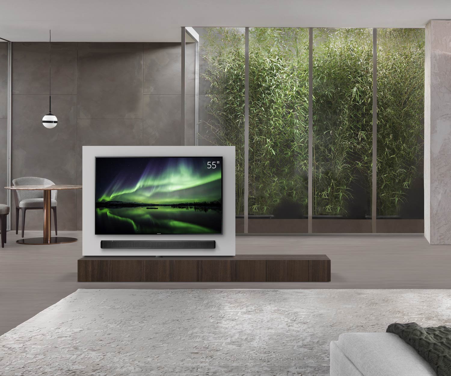 Livitalia Divisorio basso Roto design con pannello TV orientabile L150 65 H25 P56 EiBr B90re oBox