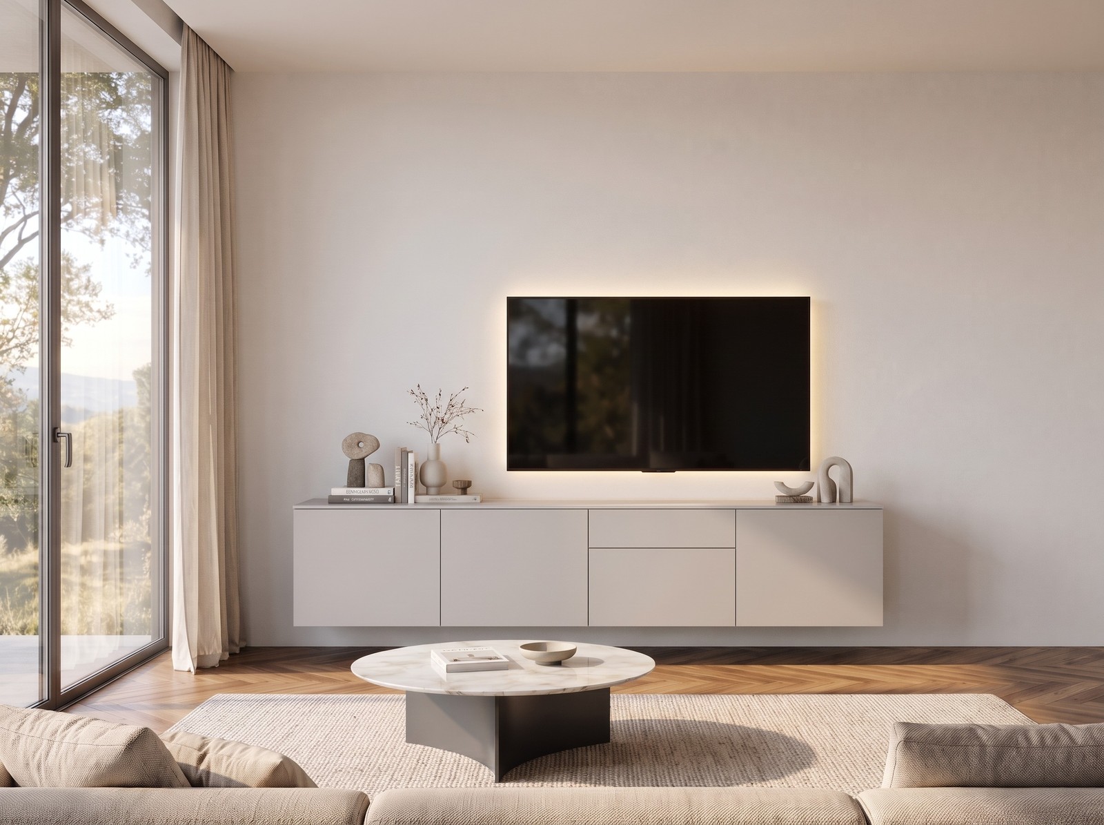 Livitalia TV-Sideboard Spaziora in Hellgrau matt, B 240 cm, hängend im Wohnzimmer