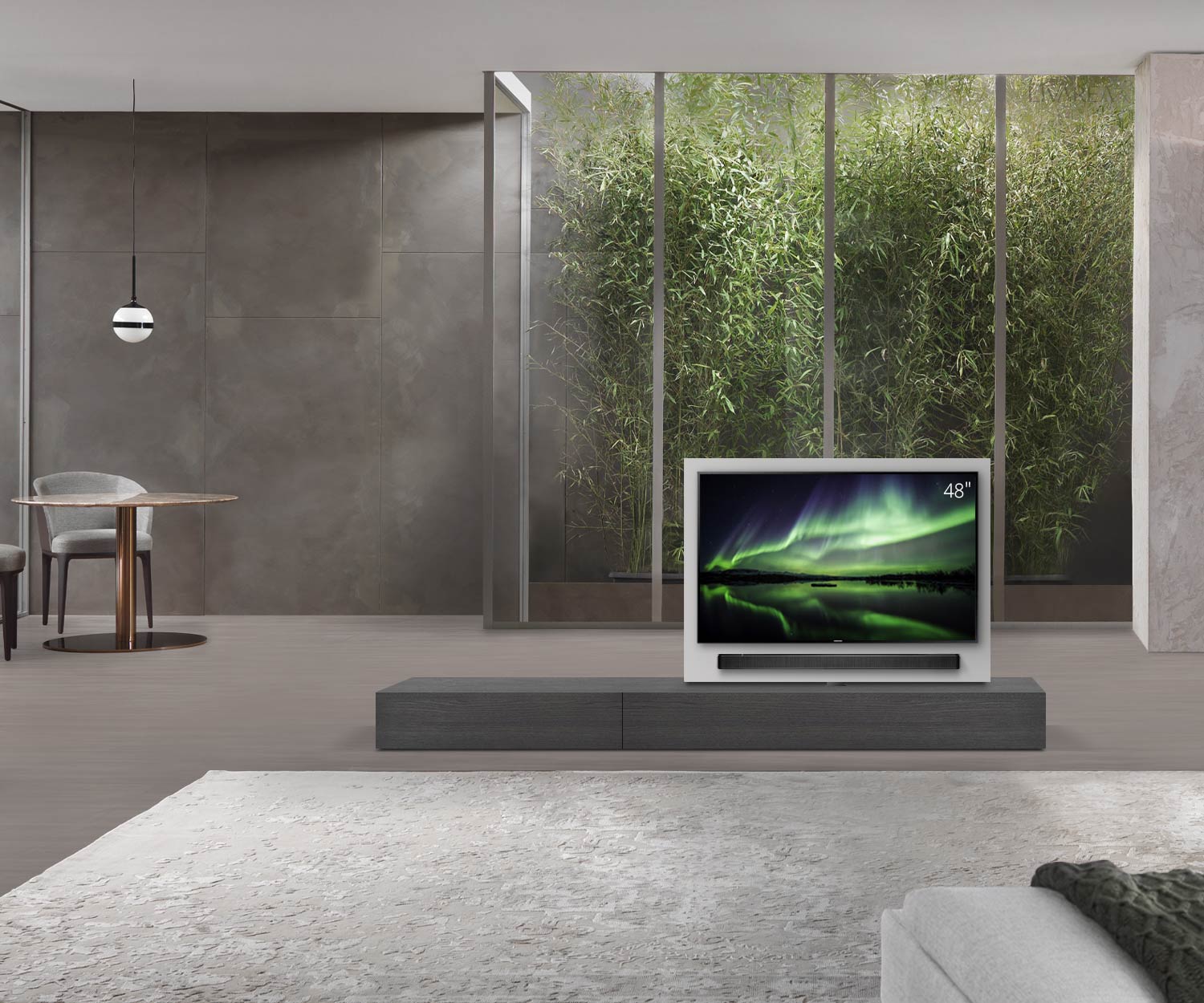 Livitalia Divisorio basso Roto design con pannello TV orientabile L150 50 H25 P56 EiGr B90li oBox