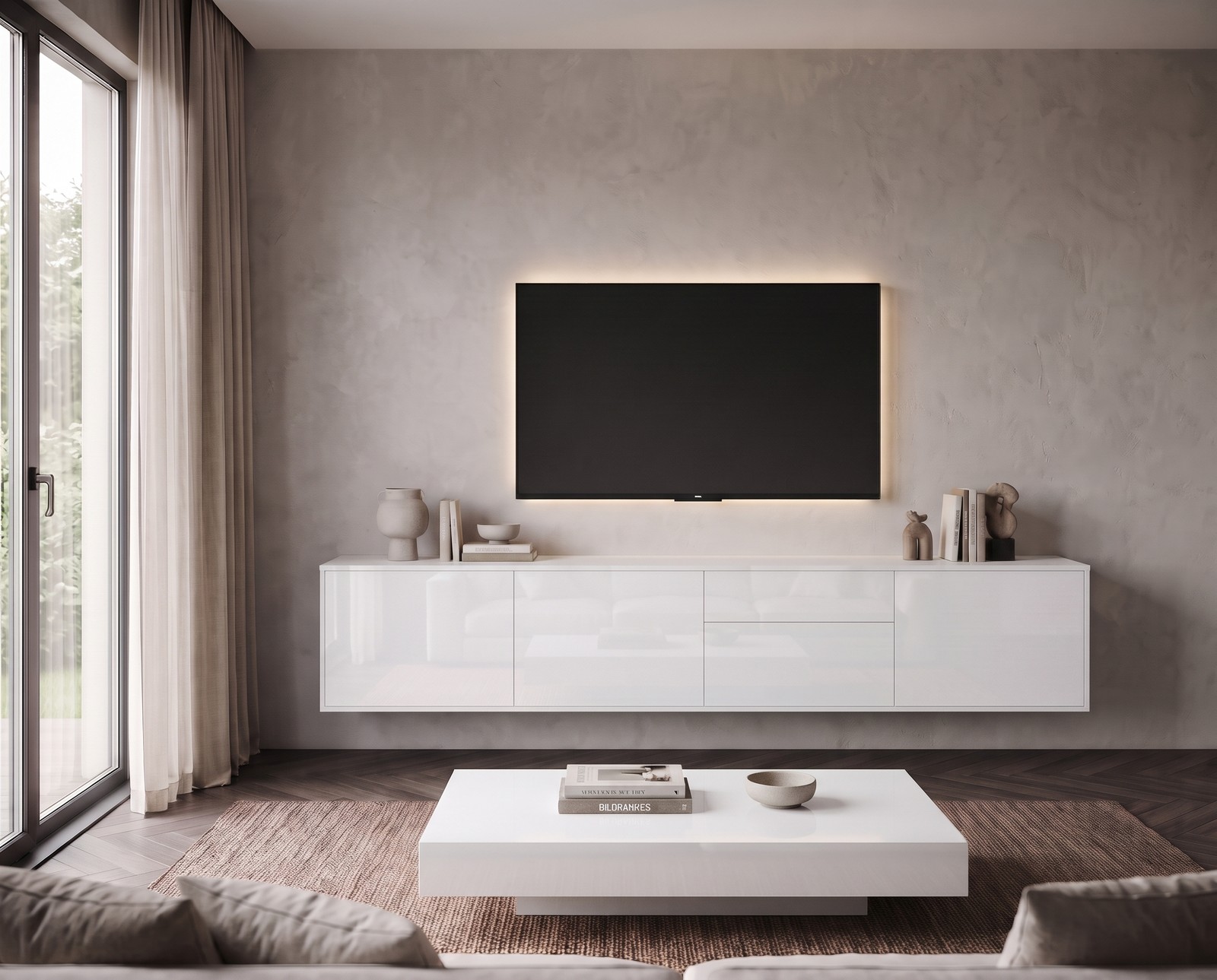 Livitalia TV-Sideboard Spaziora in Weiß Hochglanz, B 240 cm, hängend im Wohnzimmer