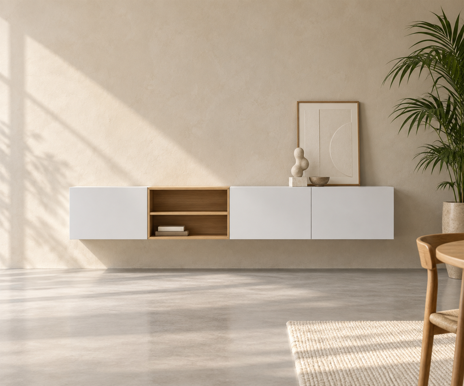 Livitalia Box 18 Madia sospesa 240 cm – Bianco opaco + Rovere chiaro Livitalia Box 18 Madia sospesa 240 cm – Bianco opaco + Rovere chiaro